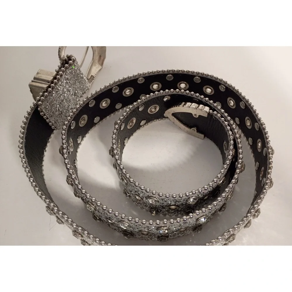 Vintage Y2K Studded Belt RHINESTONE Glitter WESTERN Cowboy Rodeo Glam Statement